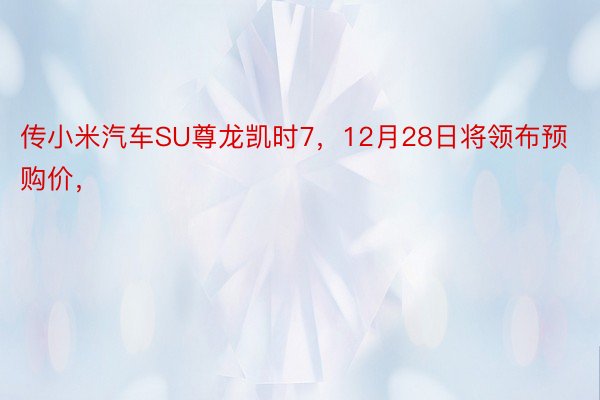传小米汽车SU尊龙凯时7，12月28日将领布预购价，
