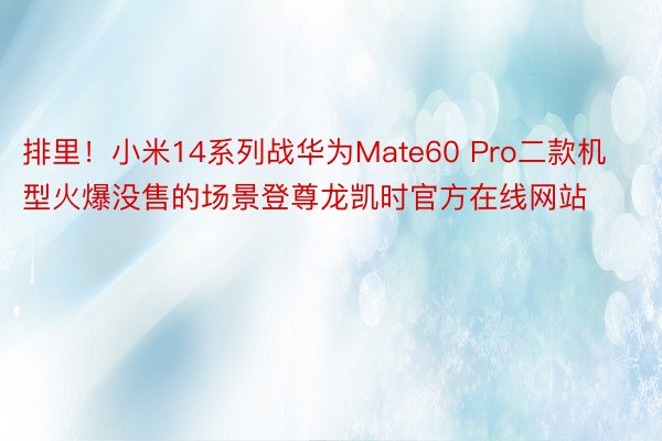 排里！小米14系列战华为Mate60 Pro二款机型火爆没售的场景登尊龙凯时官方在线网站